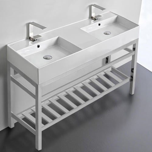 Modern Double Console Sink Vanity, 48 Inch Scarabeo 5143-CON2